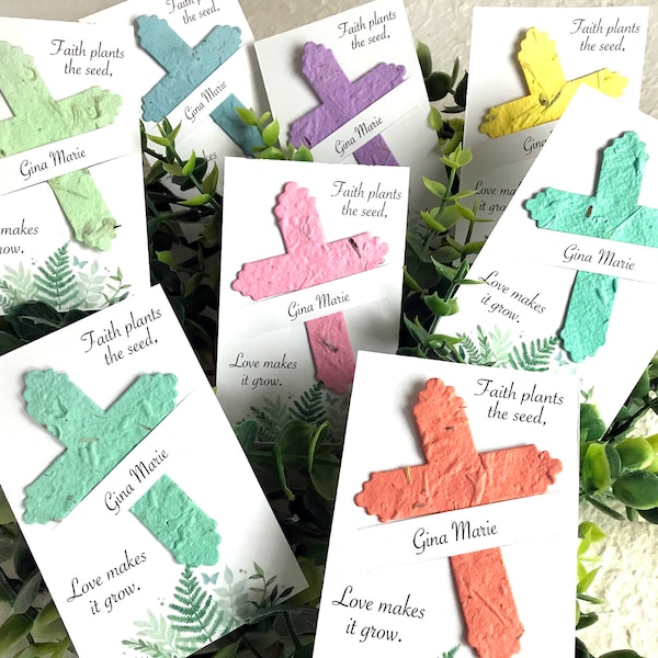 24 Flower Seed Paper Cross Favors: Baptism, First Communion, Christening