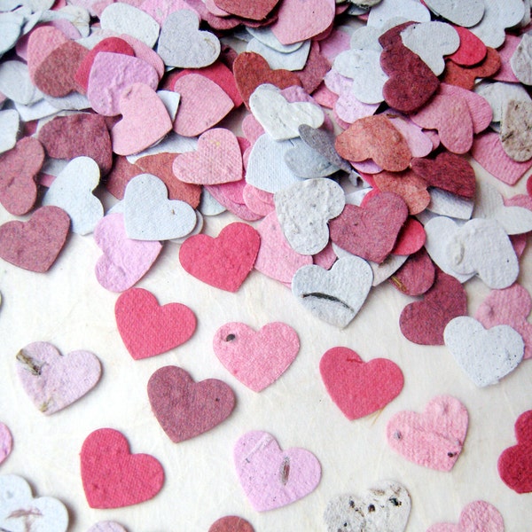 100 Flower Seed Paper MINI Hearts Confetti - Tiny Plantable Paper Hearts - Your Choice Color