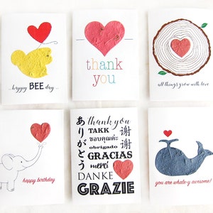 Lot de 6 cartes d'amitié en papier graine - cartes de remerciement en papier à planter - grandir avec amour - joyeux anniversaire - Whaley Awesome - cartes tout usage