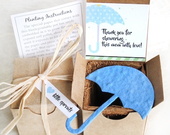 12 Seed Paper Umbrella Baby Shower Favors: Plantable Pot Gift Box
