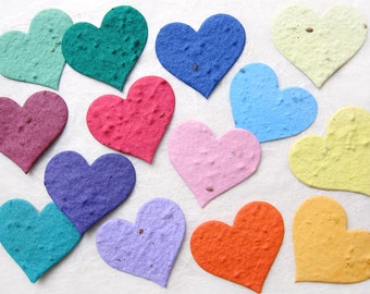 20+ Medium Size Flower Seed Paper Hearts - 2 inch Red Pink Orange Yellow Green Blue Teal Purple