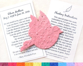100 Flower Seed Paper Memorial Doves with Optional Funeral Program Favor Cards - Personalized