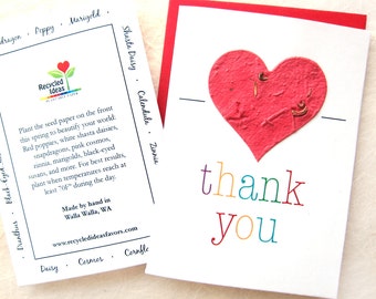 Seed Paper Thank You Card - Big Red Heart - Rainbow Love Letters - Flower Seeds Plantable