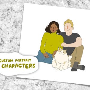THREE-Member Family Portrait - DIGITAL DOWNLOAD - Pet Cartoon - Custom Dog, Cat Illustration