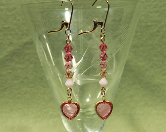 Pink Swarovski Crystal Valentine Earrings