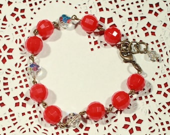 Red Bead and Crystal Bracelet