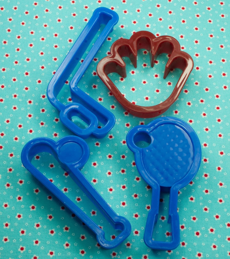 Birthday Play Dough 1990/'s 4 Pc Tesco Sports Plastic Cookie Cutters
