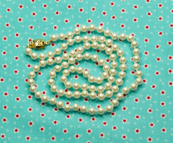 Vintage Monet 29" Faux Pearl Necklace, Knotted 7mm