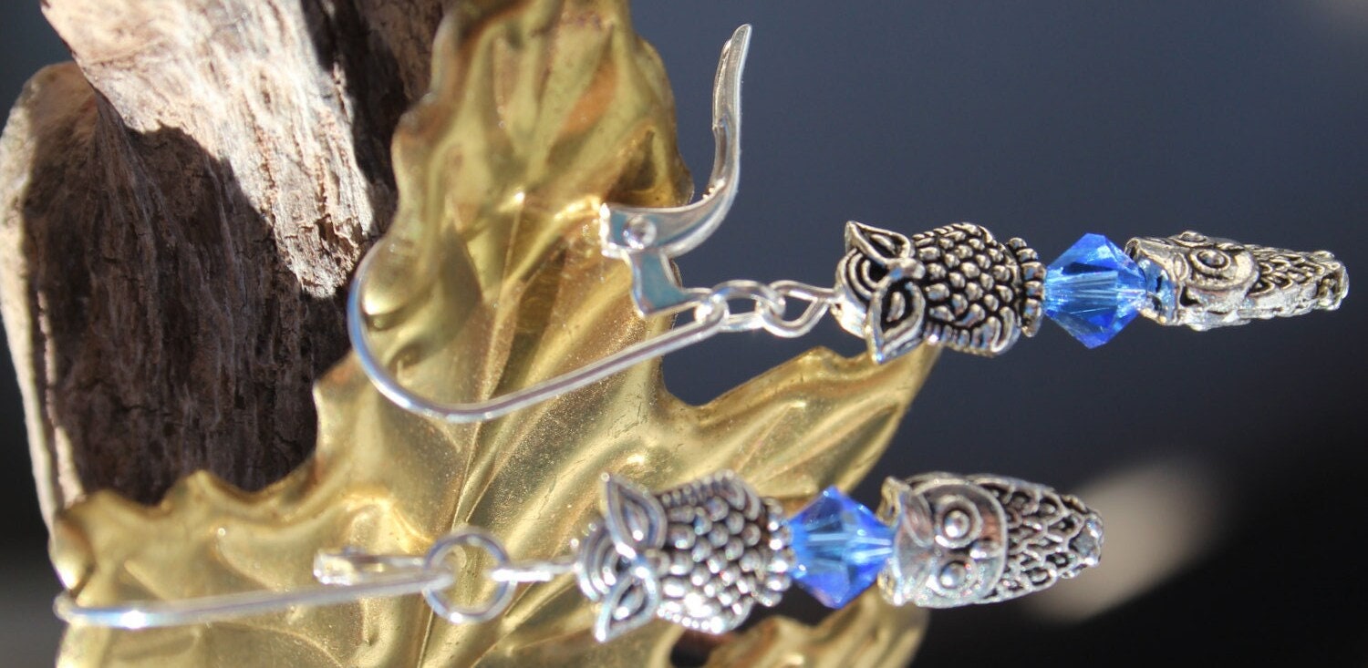 Silver Double Owl Earrings
