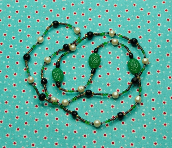 Collectable Faux Jade And Faux Pearl Beaded 30 In… - image 1