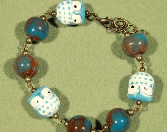 Blue Porcelain Owl Bracelet