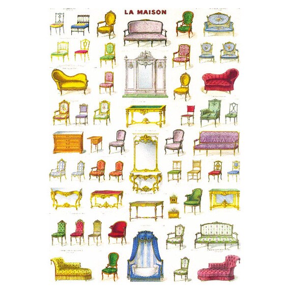 Decoupage Paper, Scrapbook paper, Furniture, doll house furniture, furniture pattern, vintage furniture, paper, card making, die cuts,