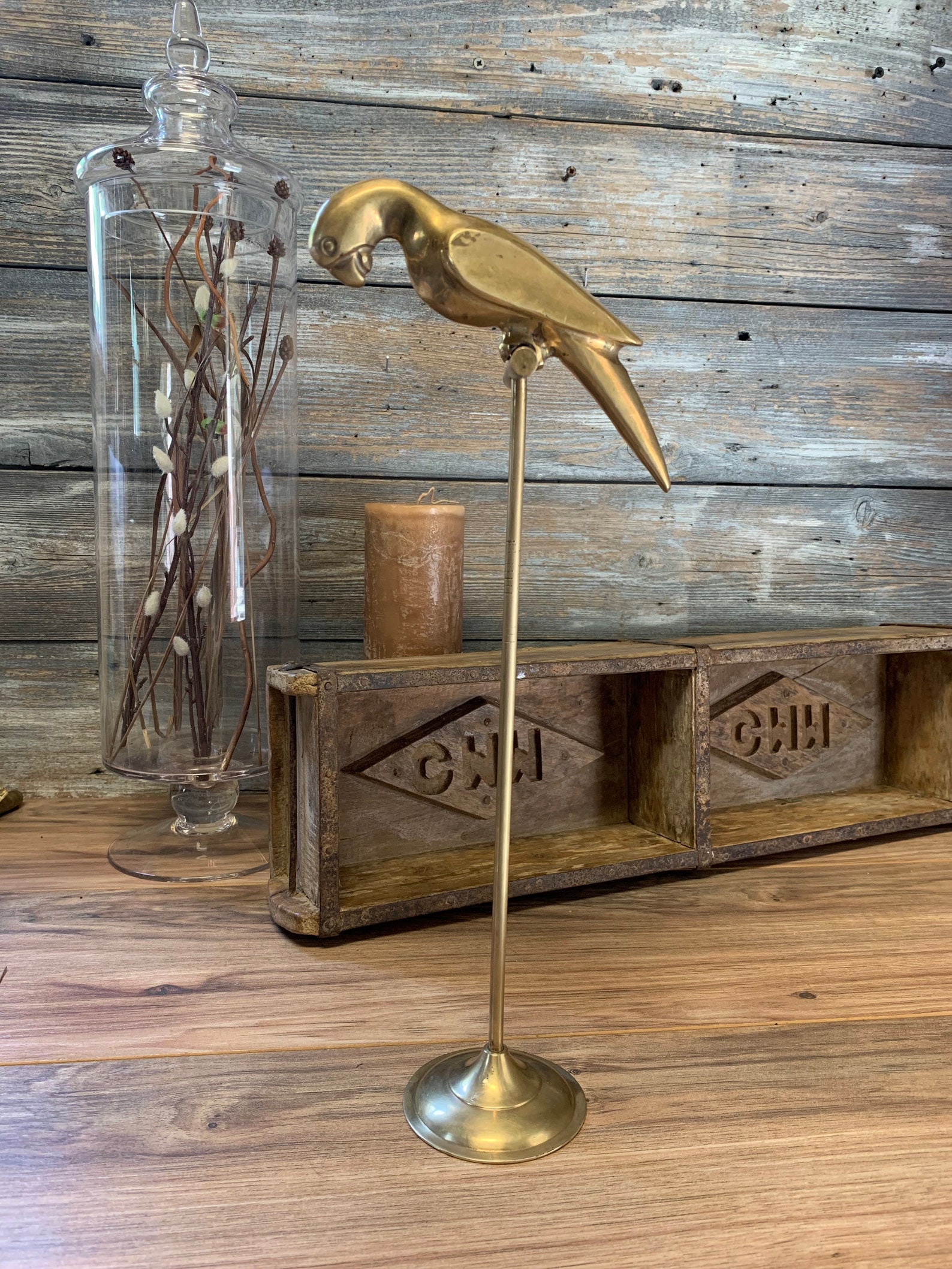 Midcentury Brass Bird Parrot Stand Perch Desk Accessory Aviary Etsy