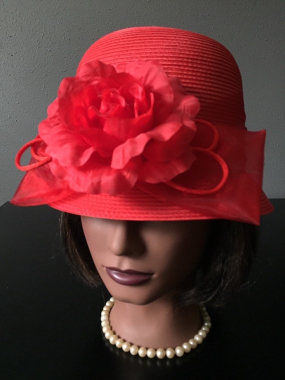 Red Bucket Hat Vintage Red Rose Hat Kentucky Derby