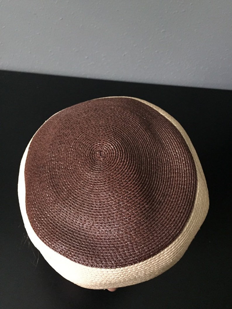Brown Beret Two Tone Cream Beret Vintage Caramel Tam Woven Pillbox ReFabulousReVamped ReFabulous
