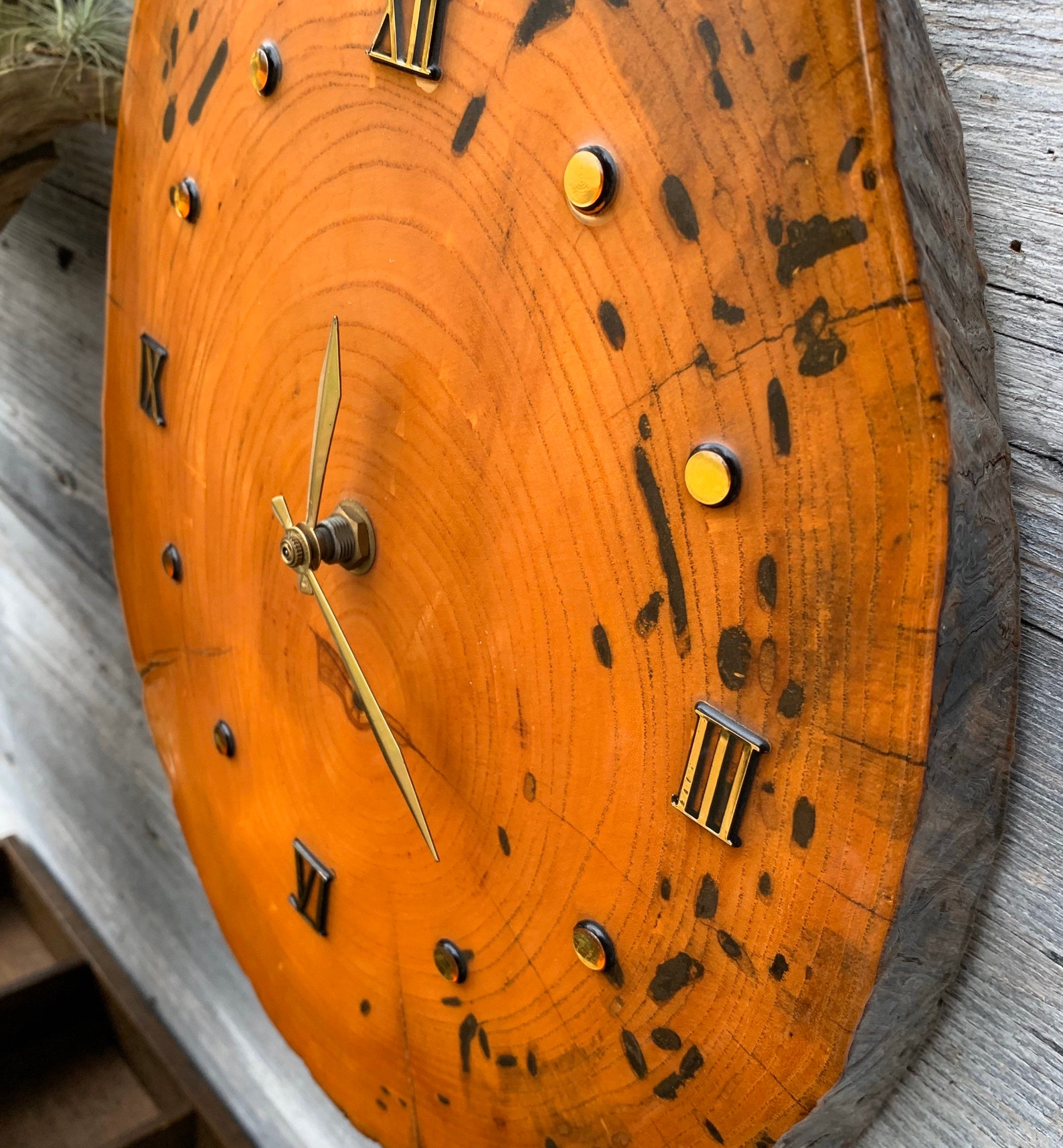 Large Vintage Wood Live Edge Clock Oval Wood Slab Wall Clock Etsy
