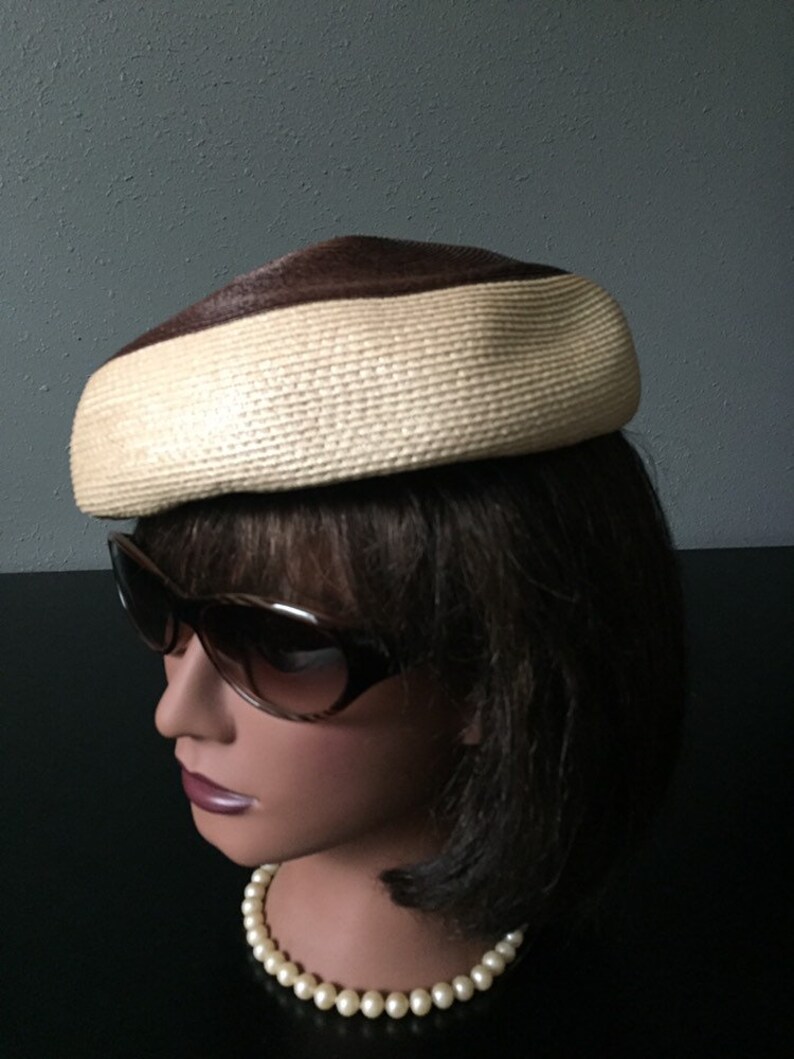 Brown Beret Two Tone Cream Beret Vintage Caramel Tam Woven Pillbox ReFabulousReVamped ReFabulous