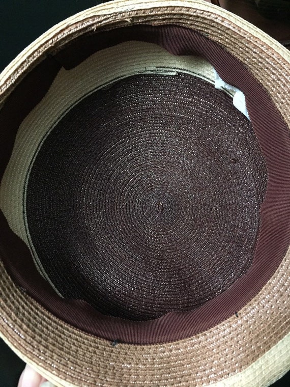 Brown Beret Two Tone Cream Beret Vintage Caramel Tam Woven Pillbox ReFabulousReVamped ReFabulous