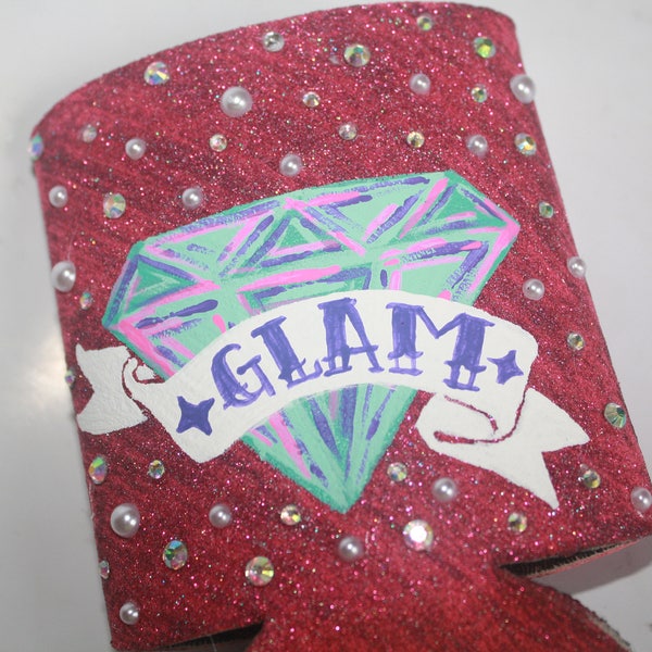 Big Diamond Glam Pink Sparkle Beer Can Cozy // Can Hugger // Can Cover