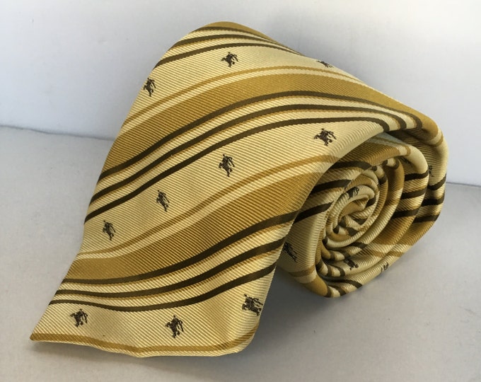 Burberry London Silk Tie in Yellows & Browns w/ Brown Burberry Logo, Necktie, gift for him, gift for dad, fathers day gift, birthday for him