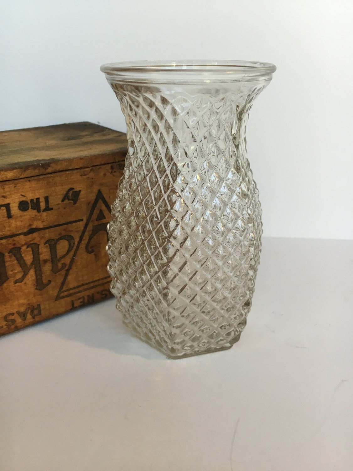Pressed Glass Vase Hoosier Clear Diamond Pattern 4071 Hexagon Etsy Canada