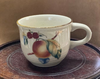 1990s Vintage Mug by International Tableworks Stoneware Japan in the Sugar & Spice Pattern, fruit, peaches, berries, earth tone stoneware