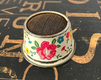 White Metal Sieve Painted w/Red, Blue,Yellow Flowers & Green Leaves, Farmhouse Kitchen, Country Kitchen, Rustic Decor, Kitchen Decor, Gadget