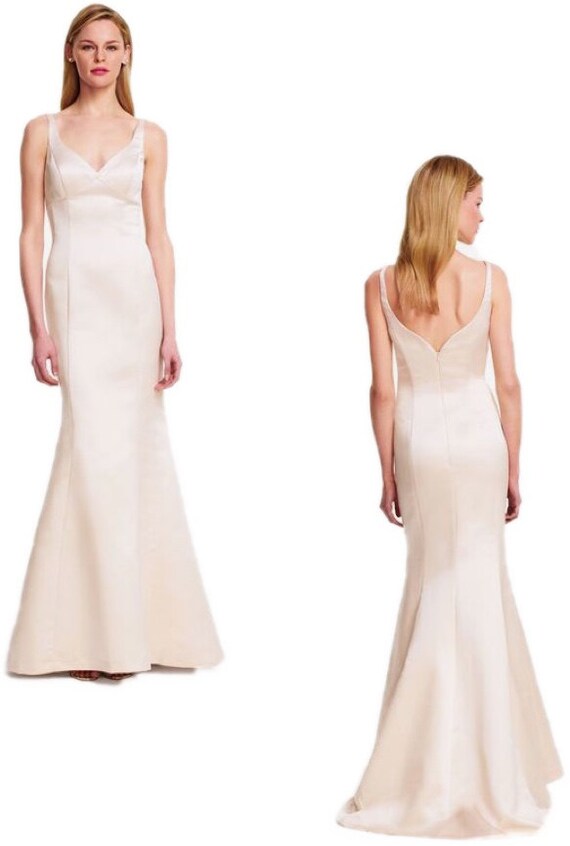 Retro Mermaid Fit And Flare Champagne Satin Wedding Gown Etsy
