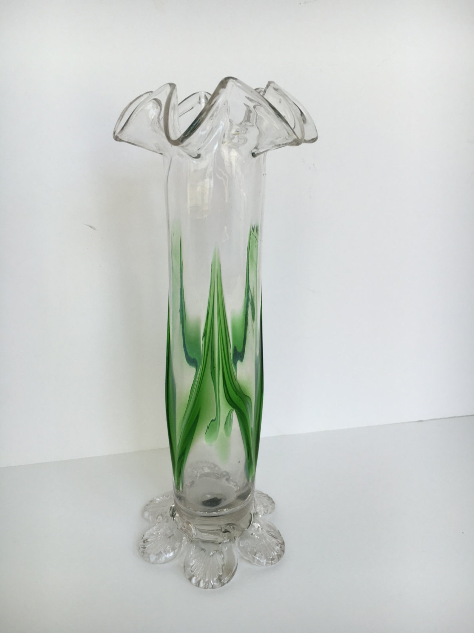Hand Blown Clear and Green bud vase handblown glass vase 10 Etsy