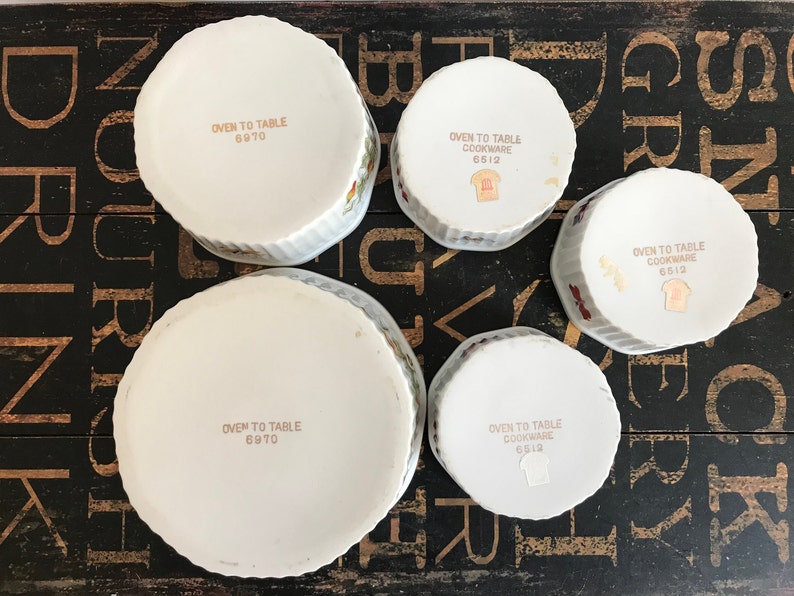Five Lenwile-Ardalt Porcelain Oven Safe Butterflies /& Berries Mini Souffl\u00e9 Dishes Patterns 6970 and 6512 Japan individual souffl\u00e9