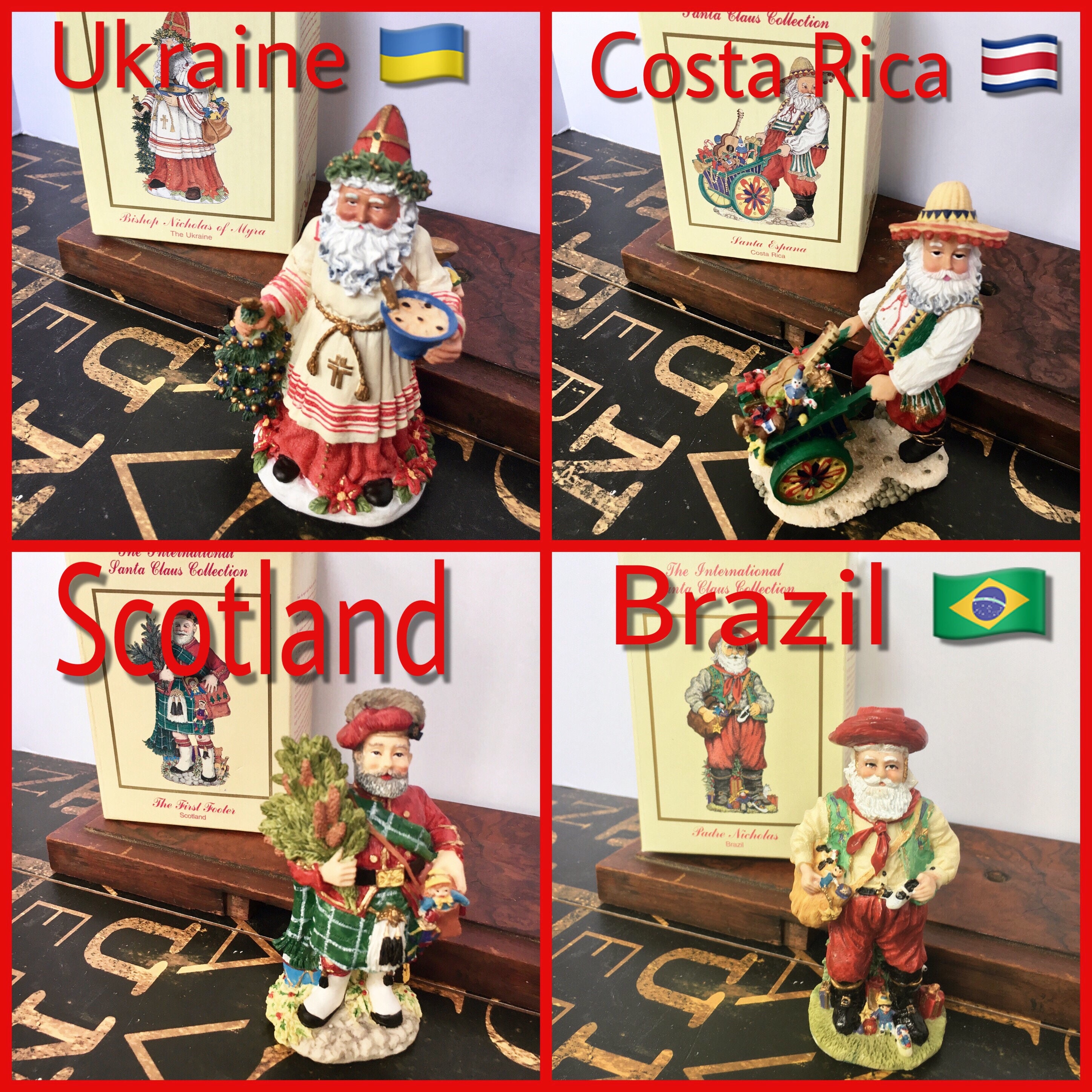 santa figurines from different countries