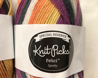 FELICI Special Reserve Discontinued "Spooky" super wash merino wool, fingering weight, self striping yarn,sock yarn,knitting supplies