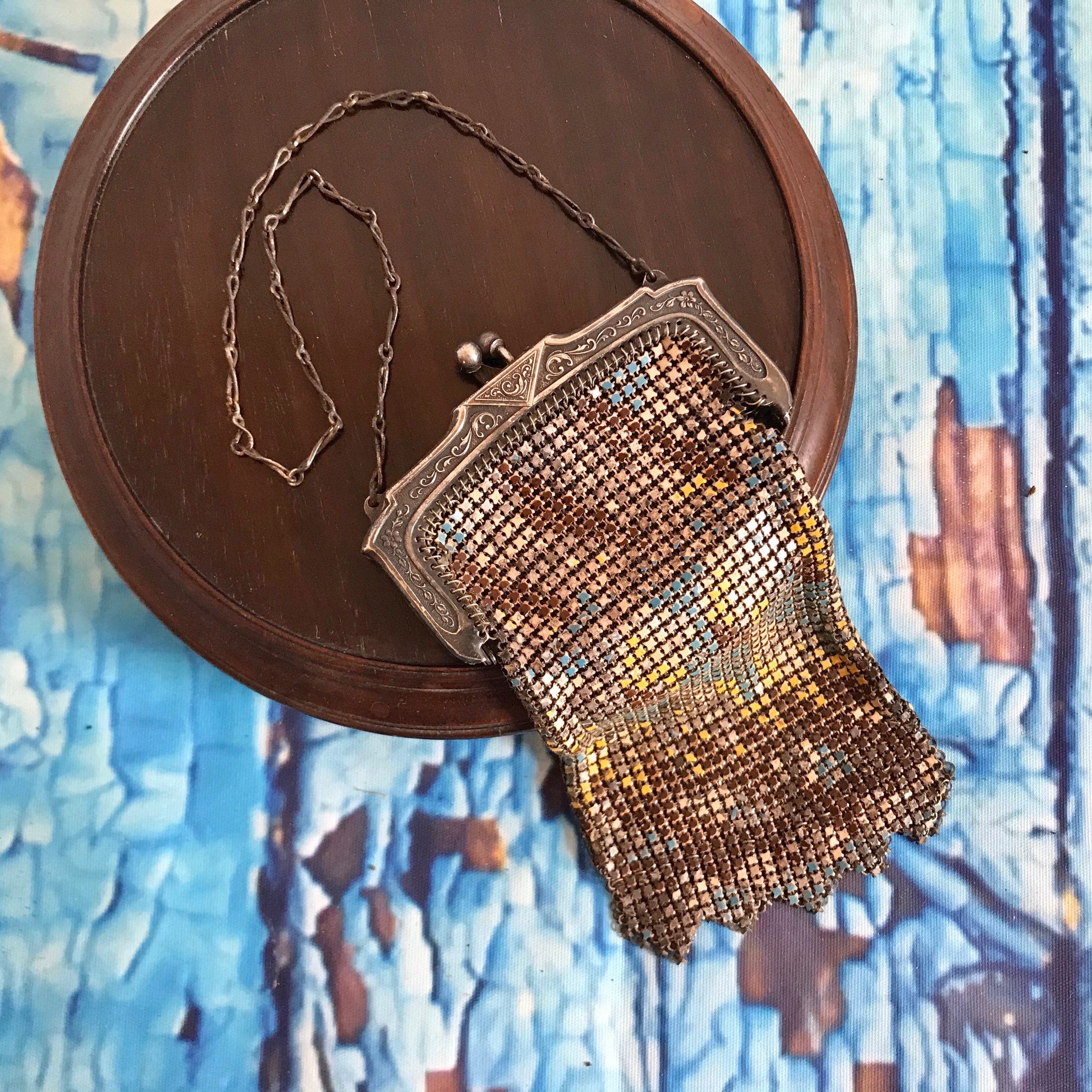 Download Antique Whiting Davis mesh enamel metal flapper evening bag, mesh purse, W&D bag, flapper ...