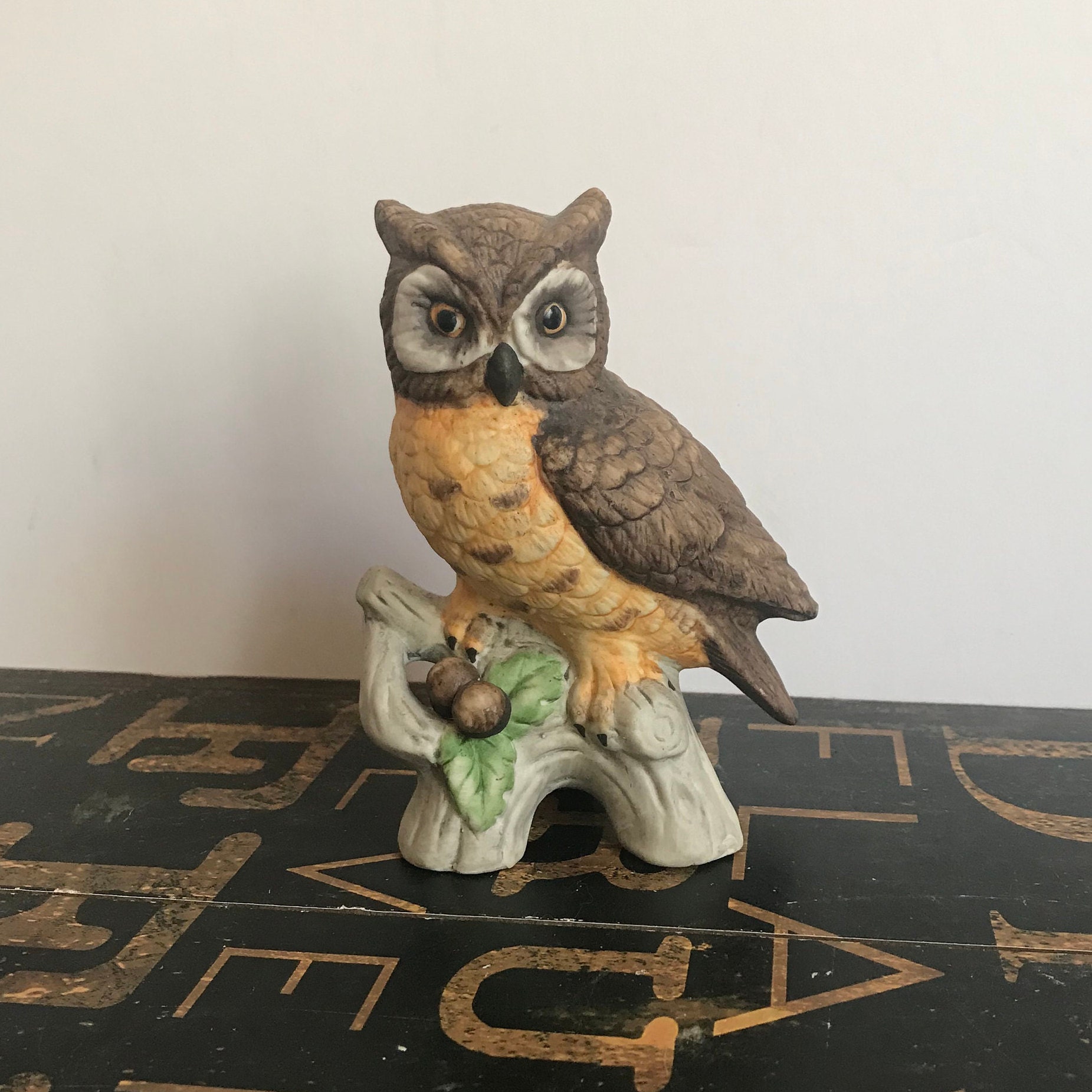 1980s Vintage Lefton Porcelain Owl Figurine, Lefton Owl, Owl Knick