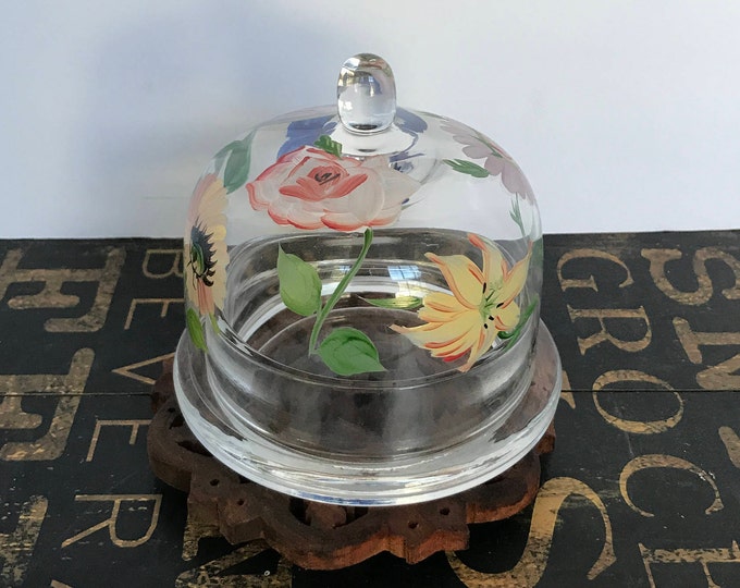 Royal Danube Hand Painted Glass Cloche Cheese Dome, Wedding Present, wedding gift, housewarming gift, housewarming gift, dinner party decor
