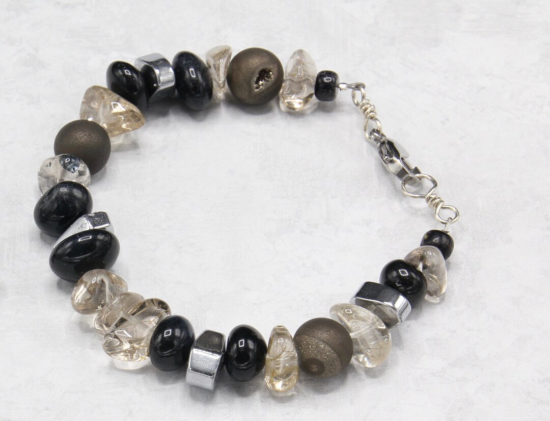 Bracelet En Perles De Pierre Semi-naturelle 8 Mm Marron Noir - Neuf Avec étiquettes