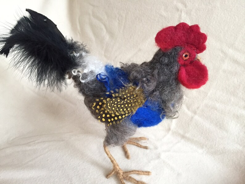 Needle felted Rooster with many Colors Etsy
