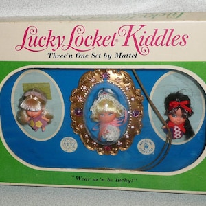 Vintage 1966 Mattel Liddle Kiddles LUCKY LOCKET KIDDLES Three &#39;N One Set Mint In Box Rare Item!