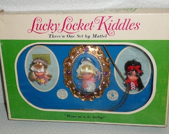 Vintage 1966 Mattel Liddle Kiddles LUCKY LOCKET KIDDLES Three 'N One Set Mint In Box Rare Item!