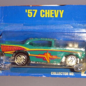 Cartão azul Mattel Hot Wheels número 213 '57 CHEVY Cut Card #4311 1991
