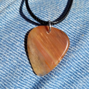 Arizona rainbow petrified wood stone guitar pick necklace - P1479