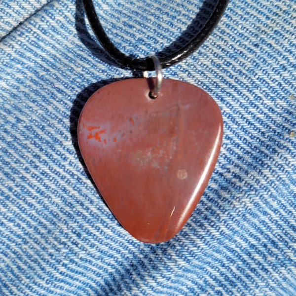 Oregon red jasper stone guitar pick necklace - P1481