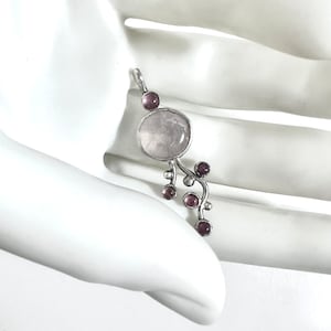 Pink gemstone silver pendant, free form necklace, tourmaline charm, organic style crystal jewelry, unique nature inspired jewelry gift,
