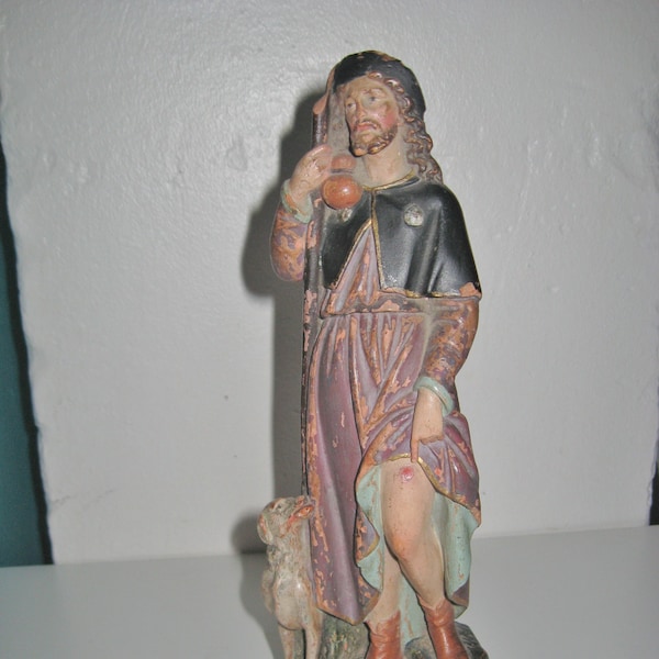 Saint Roch, Saint Pilgrim, Antique Ceramic Saint Figurine, Vintage Saint Sculpture