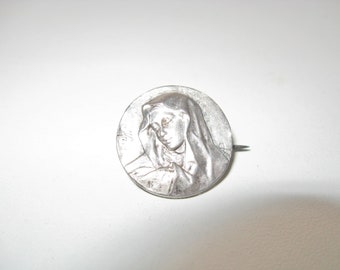 Religious Brooch, Virgin Mary, Silver Plated Jewellery, Vintage