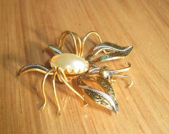 Käfer Brosche, Insekten Brosche Toledo Stil, Mid Century Pin Schmuck, Kunstperlen Brosche