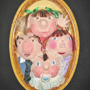 O.O.A.K Baptism Family Portrait, Unique  Reclaimed Recycled Relief Wall Carton Art Sculpture