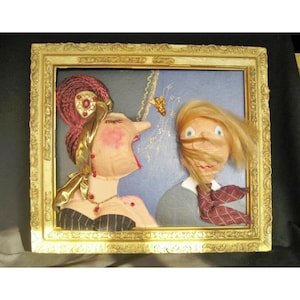 Opera Singer Humorous Portrait Story, OOAK Assemblage Mixed Media Carton Art