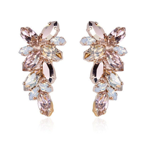 14K Authentic Rose Gold Statement Earrings Modern Design Crystal Bridal Jewelry Blush Boho Lovely Wedding Orecchini Sposa For Bridesmaid