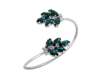 Bridal Dark Green Emerald Cuff Bracelet, Green Crystal Statement Bracelet, Swarovski Emerald Green crystal cuff bracelet, wedding jewelry